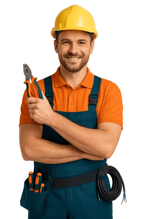 Tecnico elettricista con casco e attrezzi